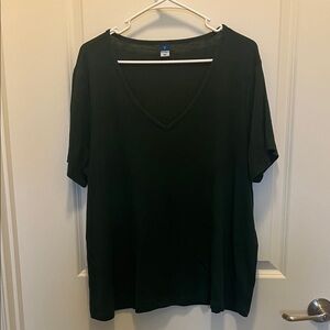 Dark Green V-Neck Short Sleeve Top